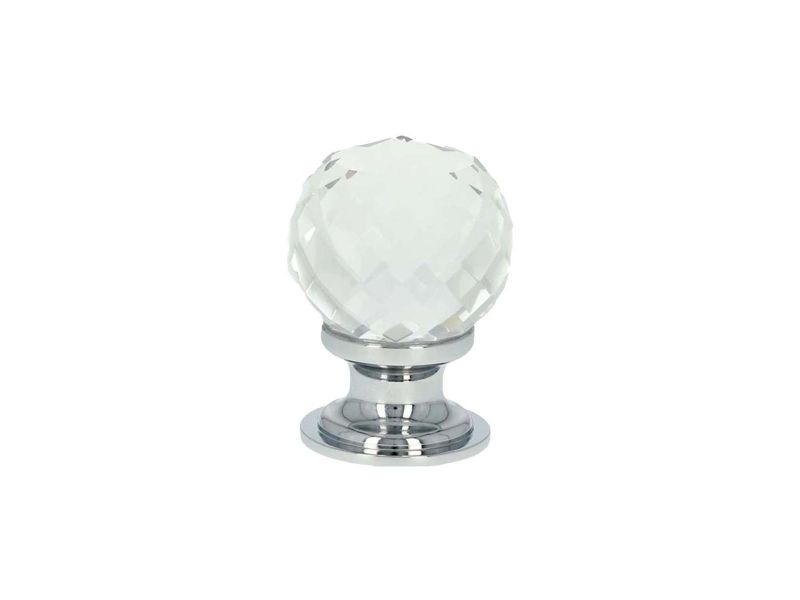 Alexander and Wilks - Olivia Faceted Clear Glass Ball Cupboard Knob - Polished Chrome 