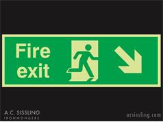Fire Exit / Running Man / Arrow Down Right Signs PHOTO-LUMINESCENT 