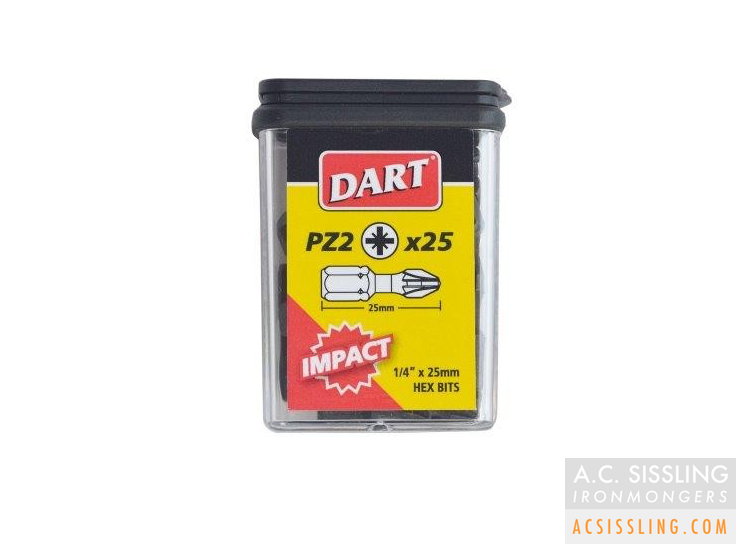 DART Impact Driver Bit Bulk Pack of 25 Bits  PZ2  25mm Long 