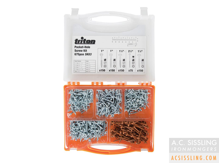 Triton SK03 PocketHole Screw Assortment Set (675 Pieces) AC Sissling