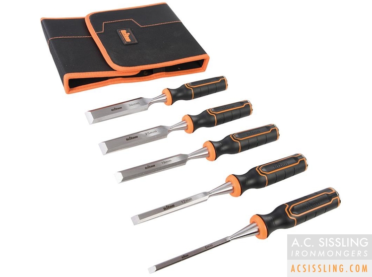 Triton TWCS5 5-Piece Wood Chisel Set in a Nylon Fabric Wallet 